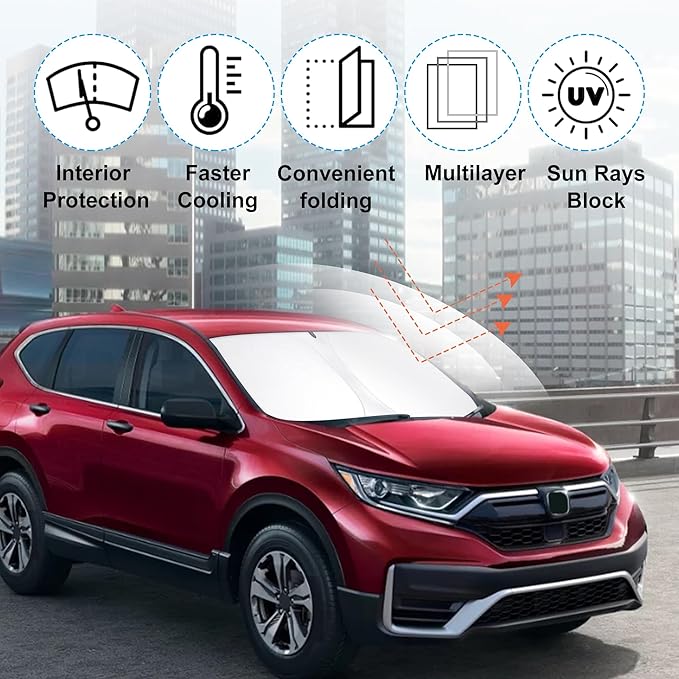 YYCKE Windshield Sun Shade Accessories Compatible with 2017 2018 2019 2020 2021 2022 CR-V CRV for Honda Foldable Sunshade Sun Visor Blocks UV