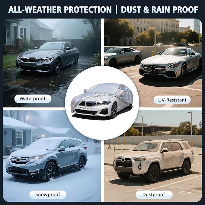 Car Cover, 360° Underbody Wrap Design, All-Weather Waterproof Car Cover, Suitable for Sedans, Vehicle Body Length 178 to 185 in