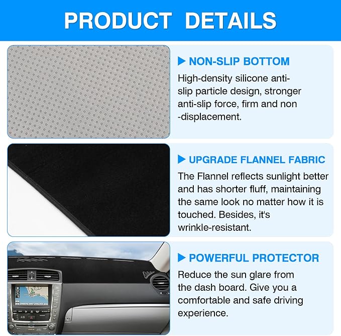 Autorder Dashboard Cover Mat for Lexus IS250 IS350 2006-2011 2012 2013 Accessories Dash Cover Upgrade Flannel Dash Mat Sunshade Glare UV Rays Protector