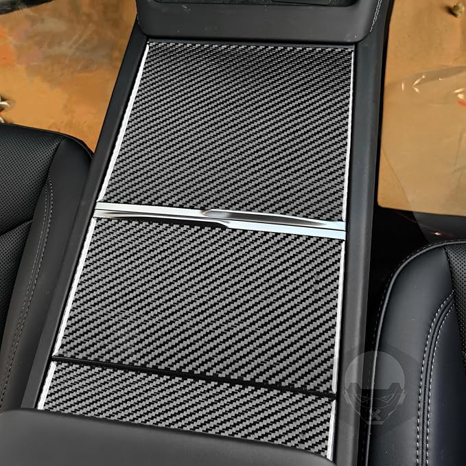 Center Console Storage Box Panel Cover Carbon Fiber Sticker Car Interior Trim Compatible with Tesla Model 3 Accessories 2024 2025 Central Control Panel Decorative Sticker