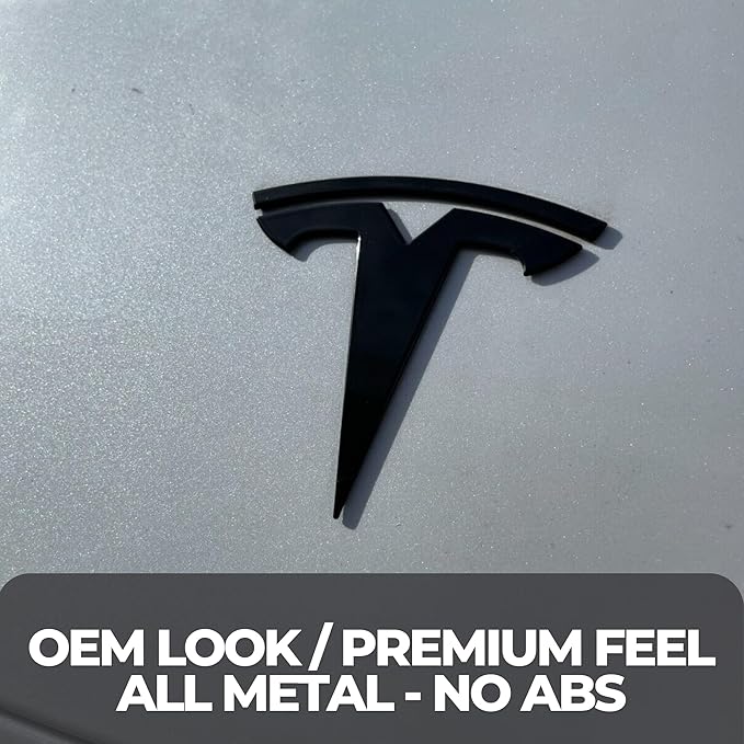 Metal Raised T Logo Tesla Letters Dual Motor Emblem Decal Sticker Matte Black Front Trunk Tailgate with 3M Adhesive for Tesla Model 3 Model Y Highland Juniper (Tesla Letters & T Logo & Dual Motor)