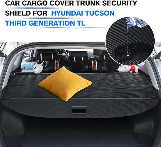 Powerty Cargo Cover Only Fit for Hyundai Tucson 2016 2017 2018 2019 2020 2021 Retractable Trunk Shielding Shade Cargo Luggage Cover Carbon Fiber Texture (Updated Version:no Gap)