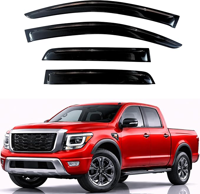KPY Rain Guards Fit for 2017-2024 Nissan Titan Crew Cab, Out-Channel Window Visors Vent Wind Deflectors 4PC, Truck Accessories for 2016-2024 Nissan Titan XD Crew Cab (Full-Size Cabs)