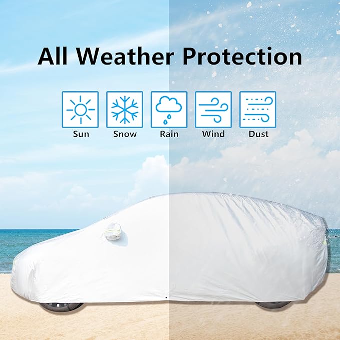 Car Cover Fit for 2017-2023 Tesla Model 3 - All-Weather Outdoor, Waterproof, UV & Rain Protection, Breathable Mesh Ventilation, Charging Port & Driver Side Zipper Access