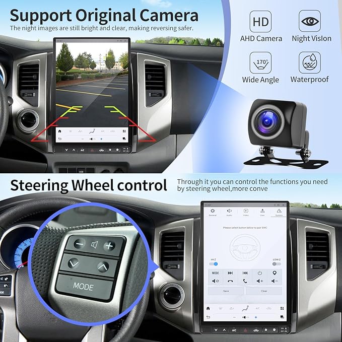 Qualcomm Car Radio for Toyota Tacoma 2005-2015 Stereo Upgrade Wireless CarPlay/Android Auto 8+128G 13.8 Inch Tesla Style 2K Touch Screen with DSP GPS 4G WiFi FM/AM SWC Support Factory Backup Camera