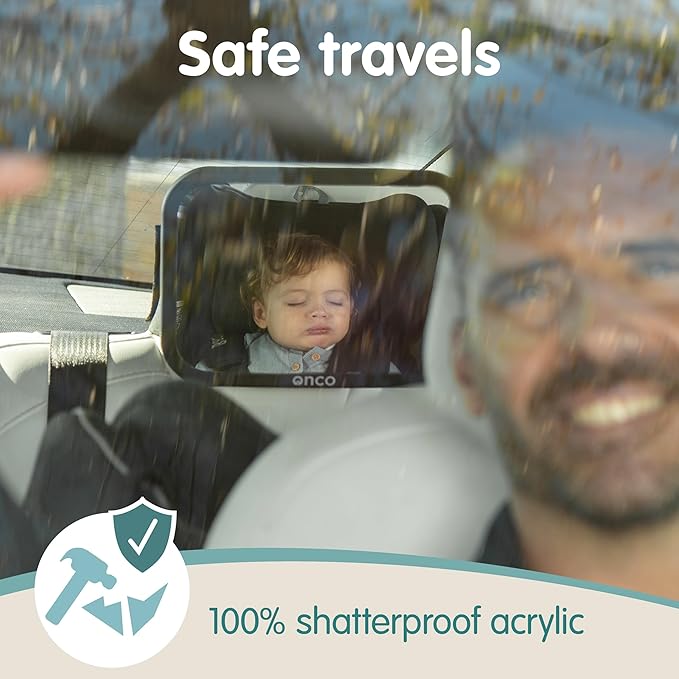 Onco Fixed Headrest Baby Car Mirror - Tesla-Compatible Car Mirror for Baby, 100% Shatterproof & Shake-Proof, Non-Slip with 360° Rotation, Newborn Must Haves