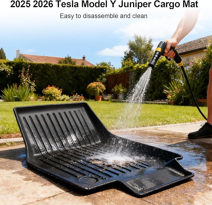 Tesla Model Y Juniper Floor Mats 2026 2025 Full Set All Weather Non-Slip Floor Liner for New Model Y 2025 2026 Cargo Mats and Seat Back Cover Protector-Tesla Model Y Trunk Mat