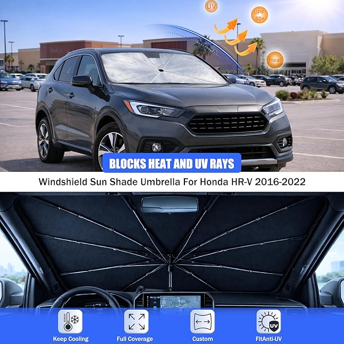2026 Upgraded Car Windshield Sun Shade Umbrella - Custom-Fit for Honda HR-V 2016-2022 Umbrella Sunshade,Easy Install,UV Protection & Heat Reflective,Keep Interior Cooler with Storage Bag
