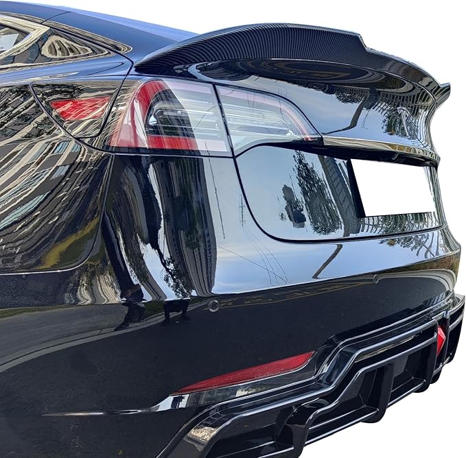 IKON MOTORSPORTS, Trunk Spoiler Compatible with 2017-2025 Tesla Model 3, Gloss Black ABS Plastic Performance Style Rear Trunk Lid Wing Spoiler, 2018 2019 2020 2021 2022