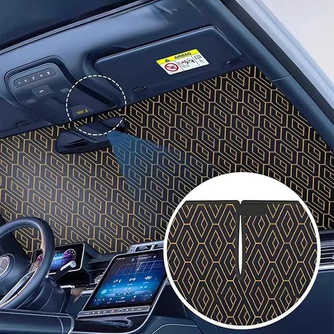 Premium Windshield Sun Shade for Tesla Model 3/Y (2016-2025) - 5-Layer Reflective Blocks UV & Heat, Heavy Duty Foldable Sunshade with Metal Frame, Iridescent Color to Keep Interior Cool
