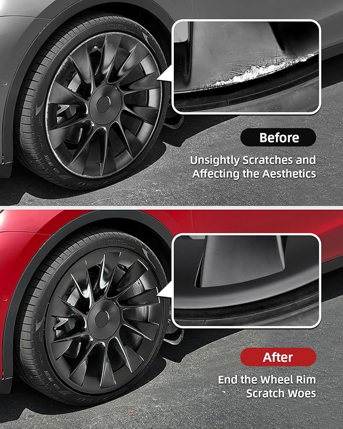 Model Y All-in-one Wheel Rim Protector for Tesla Model Y 20'' Uberturbine Wheel - Strips for Curb Rash Prevention - Set of 4 Rim Protector Easy to Install(Matte Black,20'')