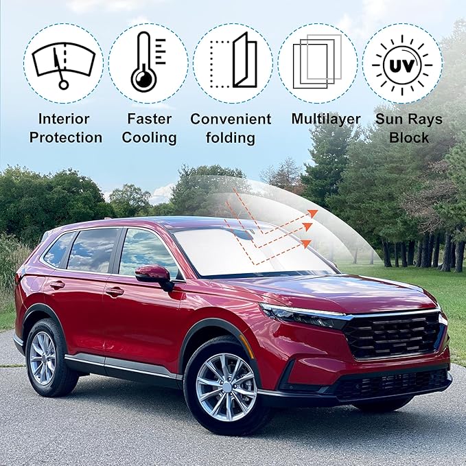 YYCKE Windshield Sun Shade Accessories Compatible with 2023-2024 2025 CRV SUV, LX, EX, EX-L, Sport Hybrid, Touring for Honda Foldable Sunshade Sun Visor Blocks UV