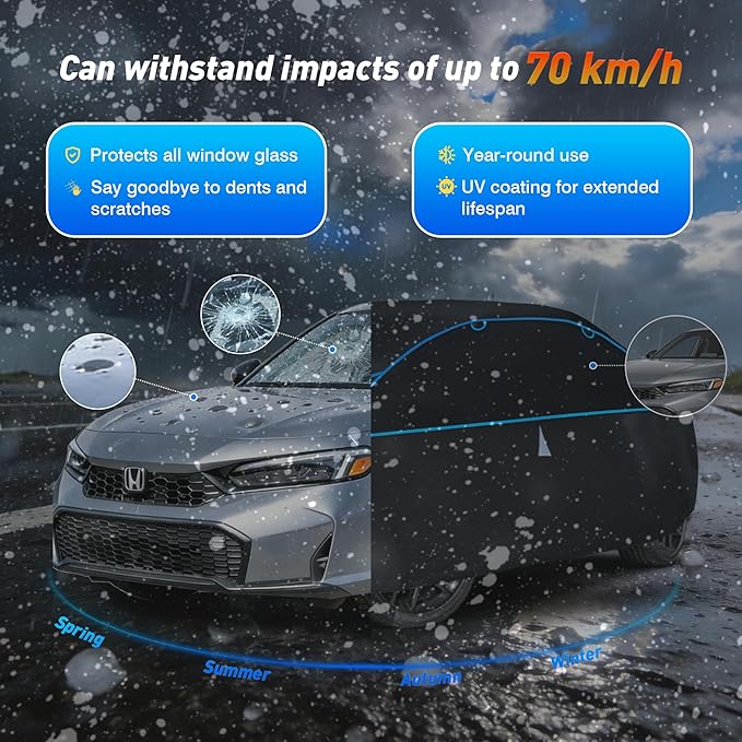 Hail Protector Car Cover for Sedan(Length:195-208inch) + Gift Windshield Sunshade, Multi-Layered EVA Hail Proof Car Cover, Padded Car Hail Protector Blanket for ES350, Models, Avalon, Impala etc.
