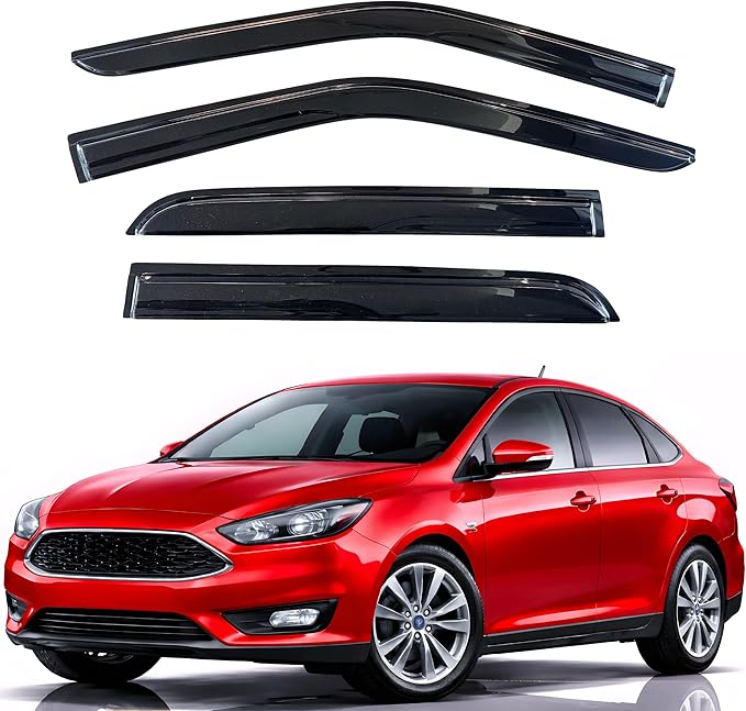 KPY Rain Guards Fit for 2012-2018 Ford Focus, Out-Channel Window Visors Vent Wind Deflectors 4PC, Car Accessories for 12-18 Focus