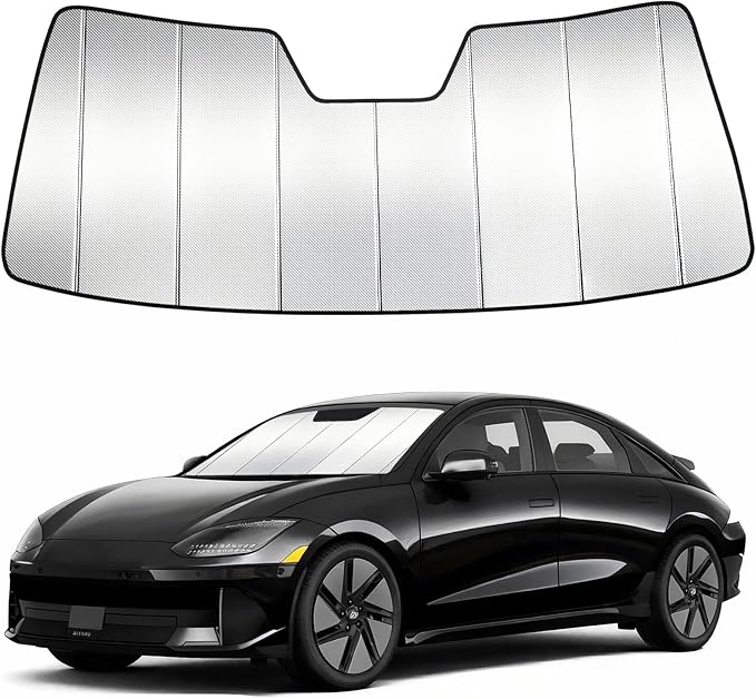 Windshield Sun Shade Custom Fit for Hyundai Ioniq 6 2023-2026, Accordion Folding Thick Window Sunshade Block Heat 99% UV Rays Sun Visor Keep Cooler Car Accessories