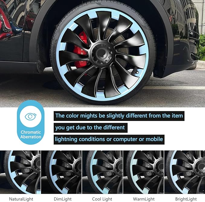 Wheel Rim Protect for Tesla Model Y 21" (2020-2024), Easy-Install Hubcaps Induction Wheel Cover, Scratch-Resistant Car Tire Trim Rings, Stylish Giftable, Glacier Blue 4Pcs Model Y Accessories