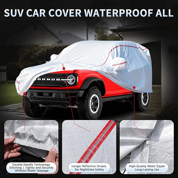 Car Cover Waterproof All Weather for Bronco 2020-2025,All-Around Fastening and 4 Upgrades, 60s Quick-Install for Car Cover