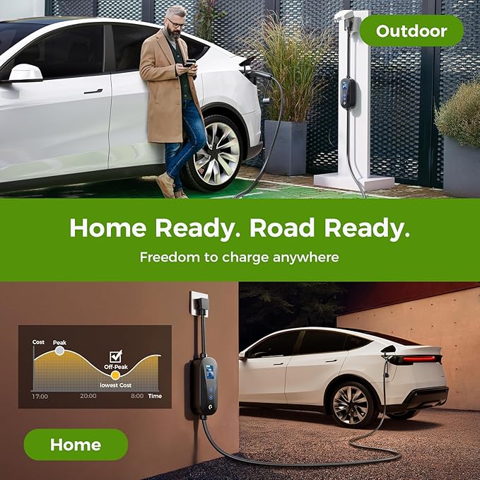 Level 1&2 Tesla Mobile Charger, (16A/12A, 240V-110V, 21FT Cable), Adjustable Current/Timer Tesla Home Charger, NEMA 6-20 & 5-15 Plug, NACS Connector for All Tesla Model 3/Y/X/S/Cybertruck