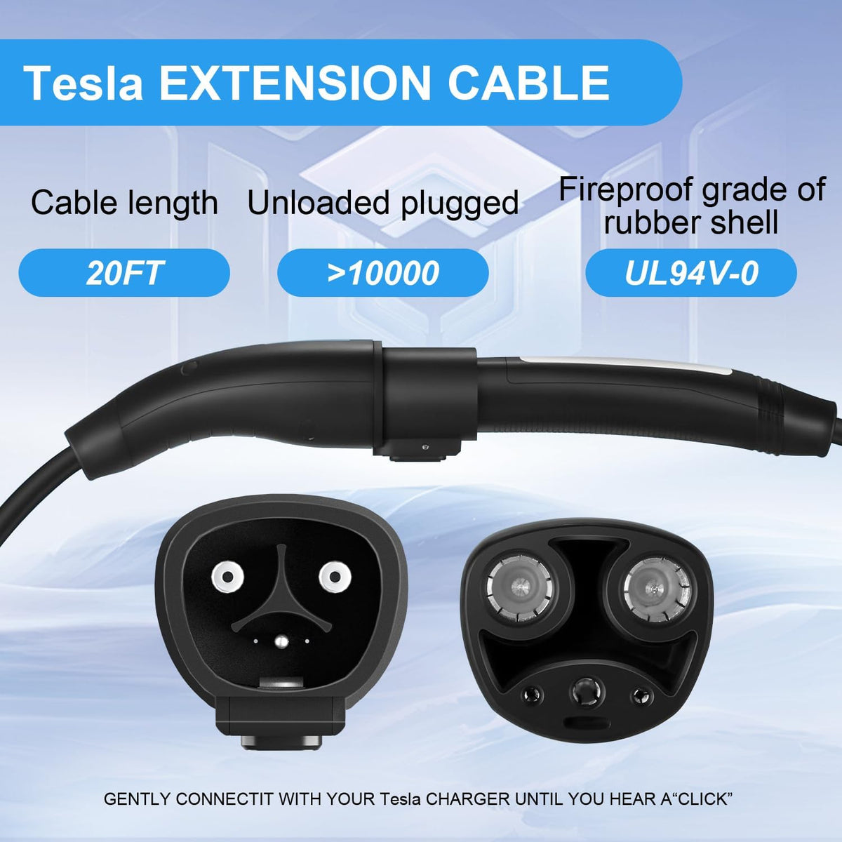 Tesla Charger Extension Cable Compatible with Tesla Model X/Y/3/S, 20Ft EV Charging Extension Cable 110-240V 48A Tesla EV Charger Extension Cords