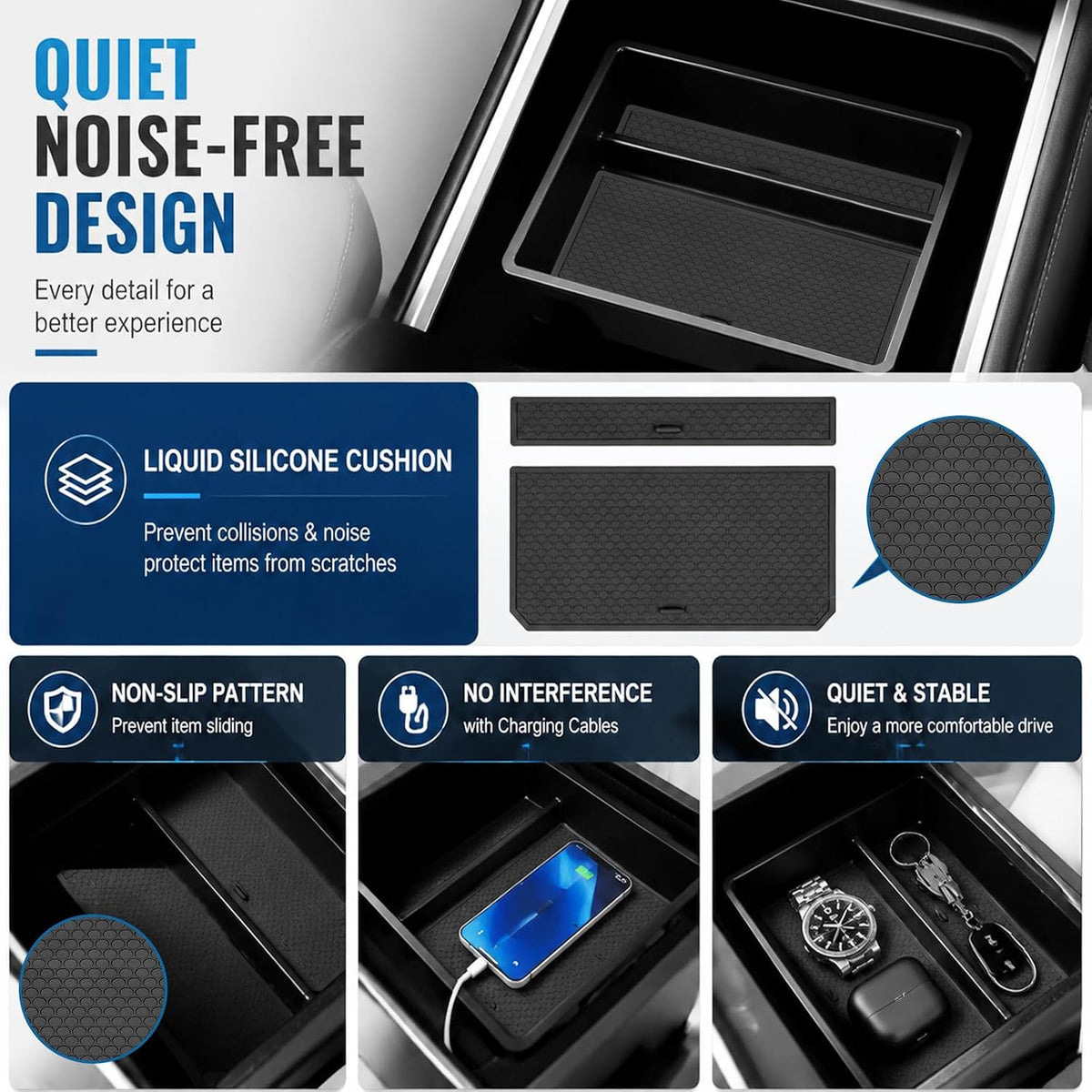 Tesla Model Y Juniper 2025-2026 13-Piece All-Weather Floor Mats & Double-Layer Center Console Organizer – Full Interior Protection & Smart Storage (Not for Standard)