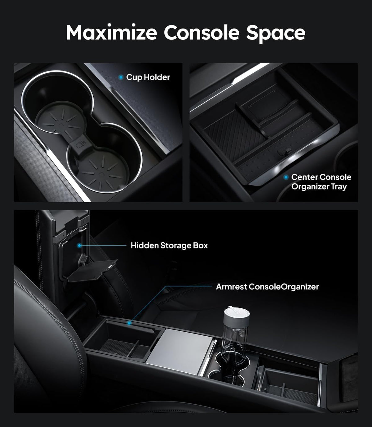 for 2026 Tesla Model Y/3/YL Accessories Console Organizer 4PCS Black