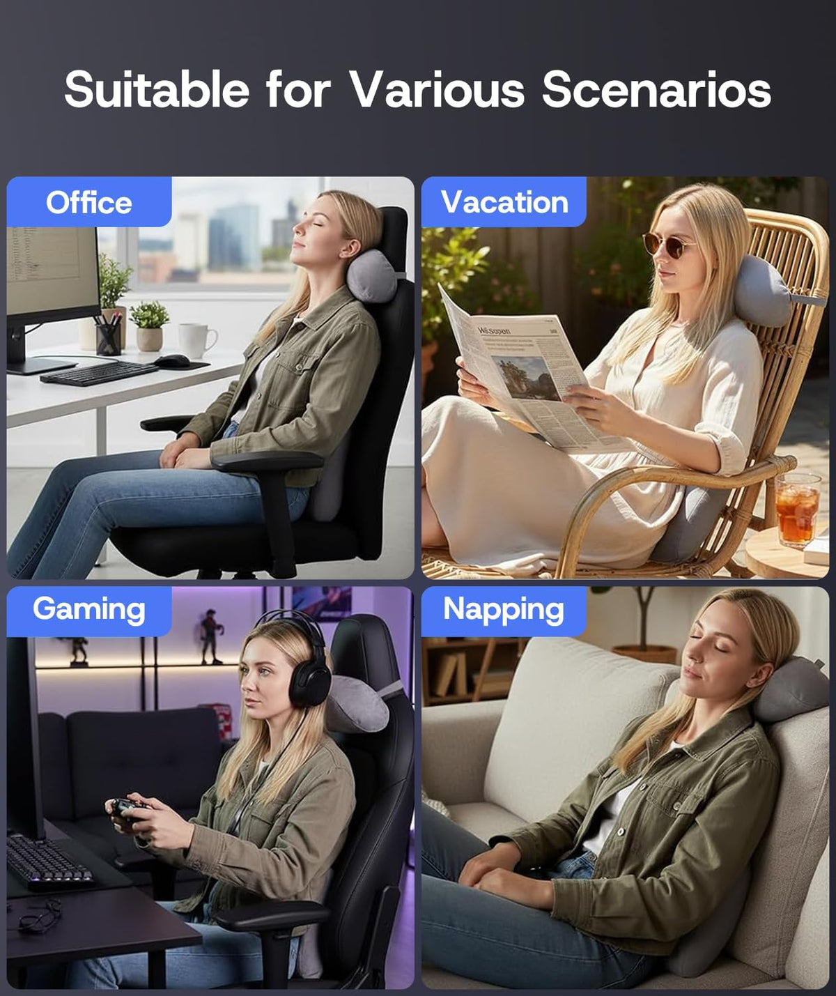 Car Headrest Pillow & Lumbar Support Pillow Set for Tesla Model 3/Y/S/X Accessories, Suede Memory Foam Neck & Back Support, Removable Washable Cover - 2PCS