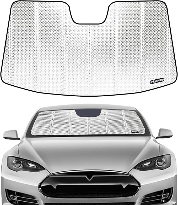 Windshield Sun Shade for Tesla Model 3 2018-2025, Tesla Model Y 2020-2026. Reflective Aluminum Film Front Window Sunshade - BLAZBLOCK