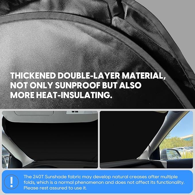 Black Windshield Sunshade for Tesla Model 3 & Model Y, Full-Size Front Sun Visor Blocks UV & Heat, Quick-Fold Car Sun Shade with Storage Bag, Interior Protector Accessories(BW-Model 3-Y)