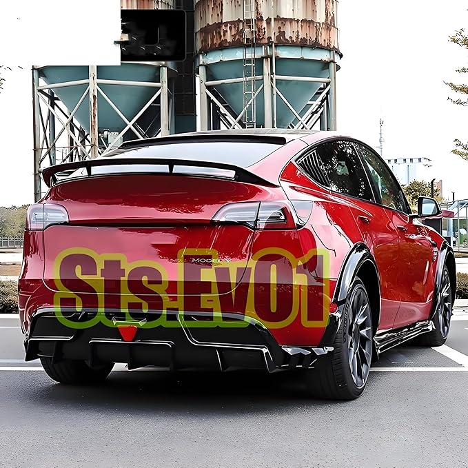 STSEV01 Rear Trunk Spoiler Wing Compatible with Tesla Model Y 2020-2024, Painted Glossy Black 2-Layer Hollow Out Performance Style DeckLid Lip Exterior Accessories