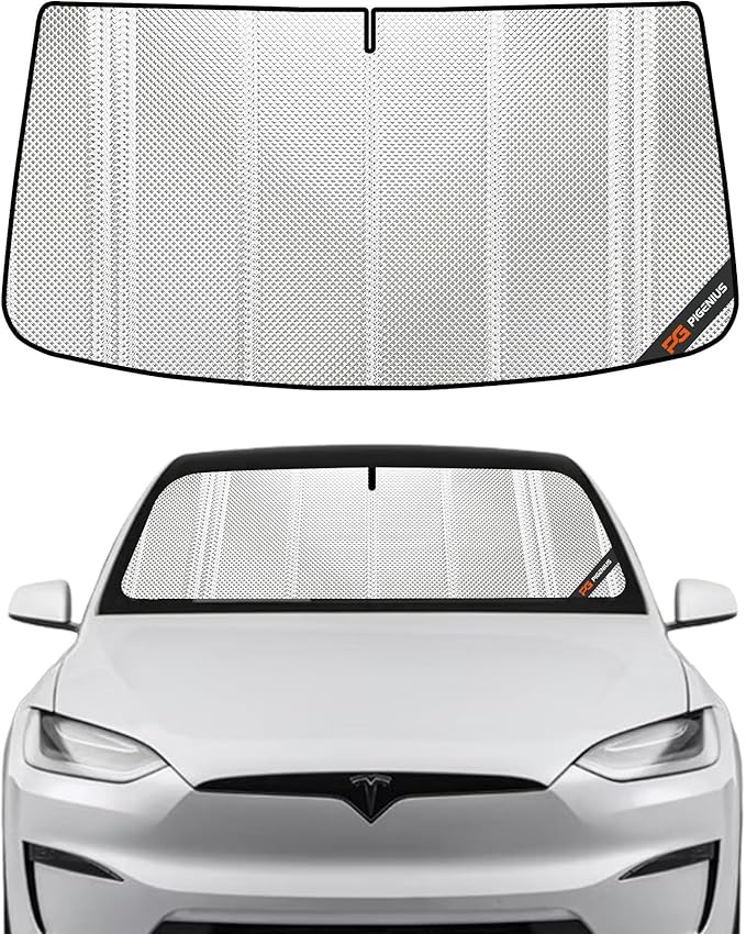 Windshield Sun Shade for Tesla Model X 2016-2025. Full Coverage Rearview Mirror Shade for Ultimate Protection
