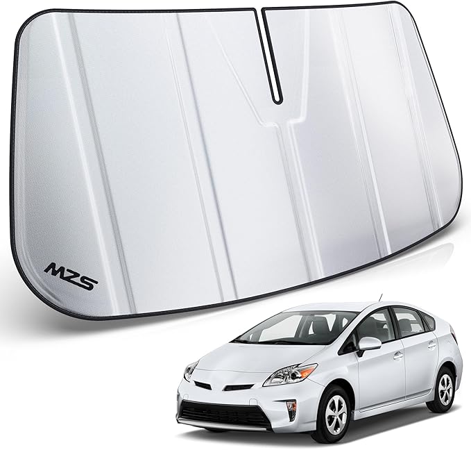 MZS Windshield Sun Shade Compatible with Prius Hatchback 2010-2015, Foldable Car Front Window Sunshade with Storage Pouch, Sun Visor Shield Accessories for Interior Protector