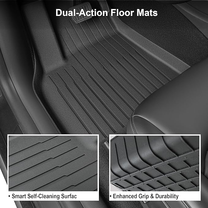 SUPER LINER Tesla Model Y Floor Mats 2025 2026 | Custom Fit All-Weather 9-Piece Set TPE Material| Model Y Juniper Floor Mats Back Seat Protector,Cargo Liner, Trunk & Interior Accessories 5-seat