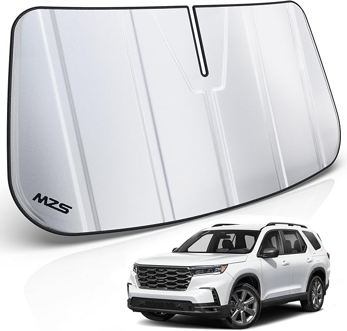 MZS Windshield Sun Shade Compatible with Pilot 2023-2026, Foldable Car Front Window Sunshade with Storage Pouch, Sun Visor Shield Accessories for Interior Protector