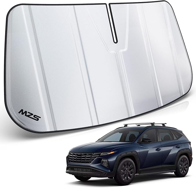 MZS Windshield Sun Shade Compatible with Tucson SUV 2022-2026, Foldable Car Front Window Sunshade with Storage Pouch, Sun Visor Shield Accessories for Interior Protector