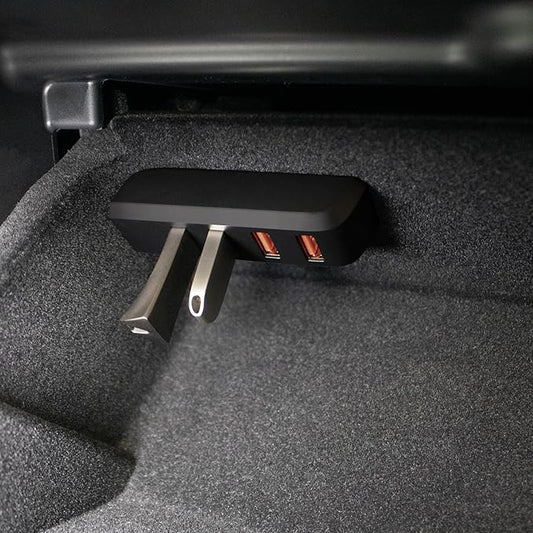 Glove Box USB Hub for Tesla Model Y 2021-2024 and Model 3 2021-2023, 4-in-1 Multiport Glovebox Docking Station Accessories for Dashcam Flash Drive Charger Data Transfer Games Music