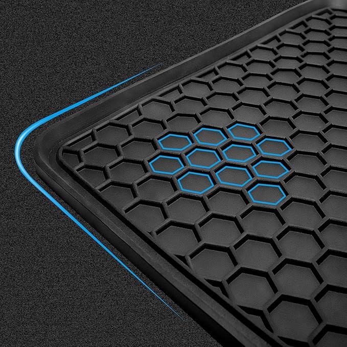 Spurtar for Tesla Model 3 Floor Mats 2017-2025, Car Floor Mats All Weather Automotive with 3D Extended Edge, 3 Pack Honeycomb Design Front & Rear Rubber All-Weather Protector, Black