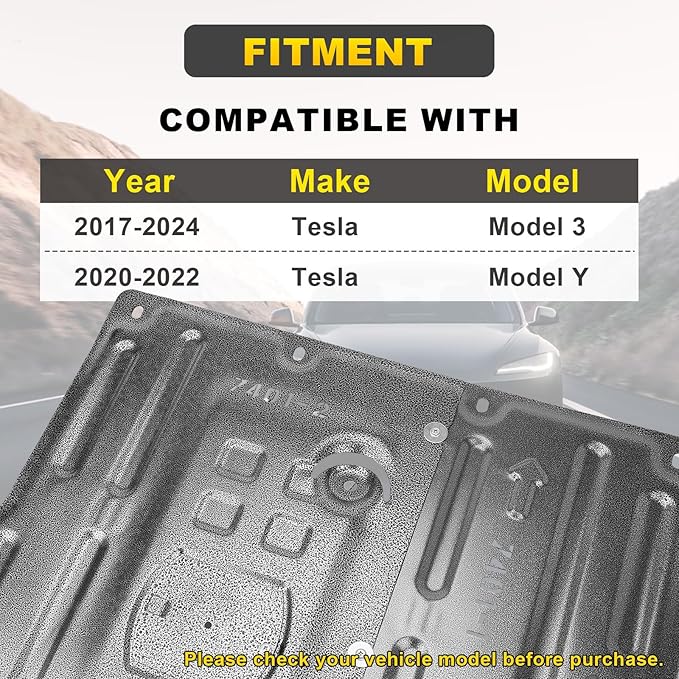 Front Skid Plate Compatible with 2017-2025 Tesla Model 3 & 2020-2025 Tesla Model Y, Under Motor Guard Splash Shield Cover with Install Accessories