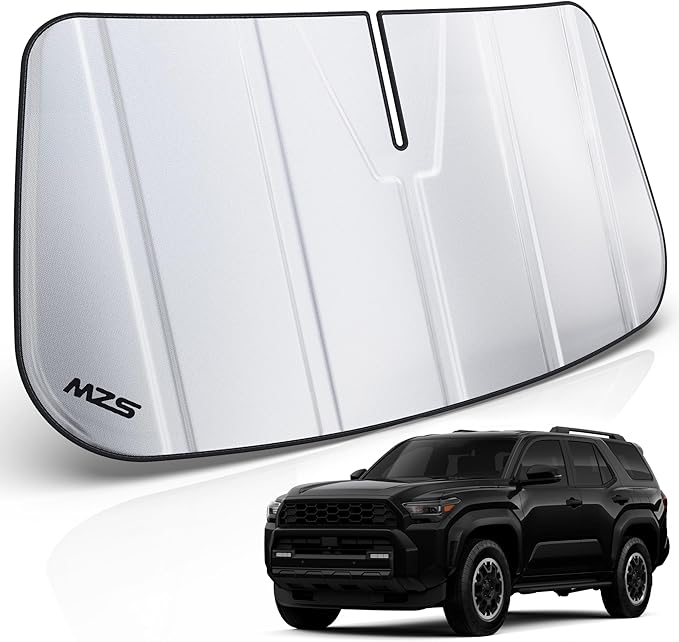 MZS Windshield Sun Shade Compatible with 4Runner 2025 2026, Foldable Car Front Window Sunshade with Storage Pouch, Sun Visor Shield for Interior Protector