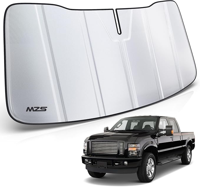 MZS Windshield Sun Shade Compatible with F250 F350 2008-2016, Foldable Truck Sun Shade Shield with Storage Pouch, Front Window Visor Sunshade Accessories for Interior Protector