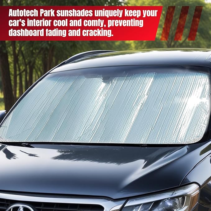 Autotech Park Sunshade, Visor Cover, Compatible with 2018-2025 Tesla Model 3 Front Windshield, Custom-fit Sunshade