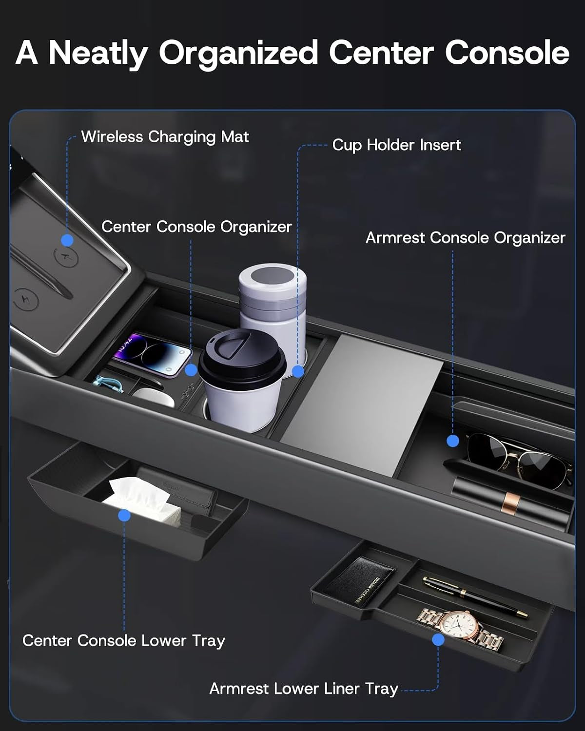 8PCS Center Console Organizer Tray for Tesla Model Y Juniper 2026 2025