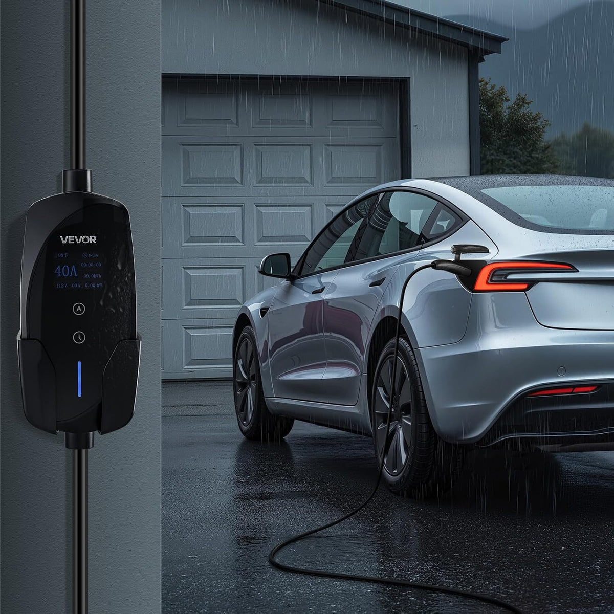 Level 2 Tesla Charger, 40 Amp Adjustable Current, 240V Portable Home Electric Car EV Charger with 25 Ft Charging Cable, NEMA 14-50P Plug, LCD Display, NACS Connector, for Tesla Model Y/X/3/S