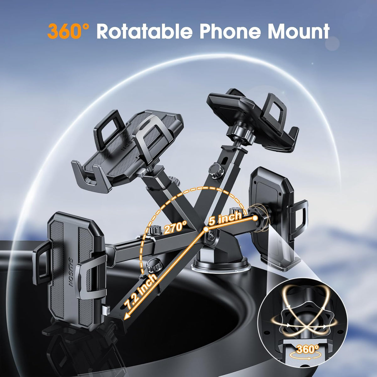 Upgraded 3-In-1 Car Phone Holder Mount for Car, Jet Black