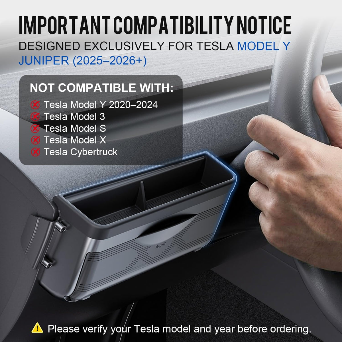 Under Dash Storage Box for Tesla Model Y Juniper 2025-2026, Driver Side Organizer under Steering Wheel, Dashboard Storage Compartment, No Drill No Adhesive