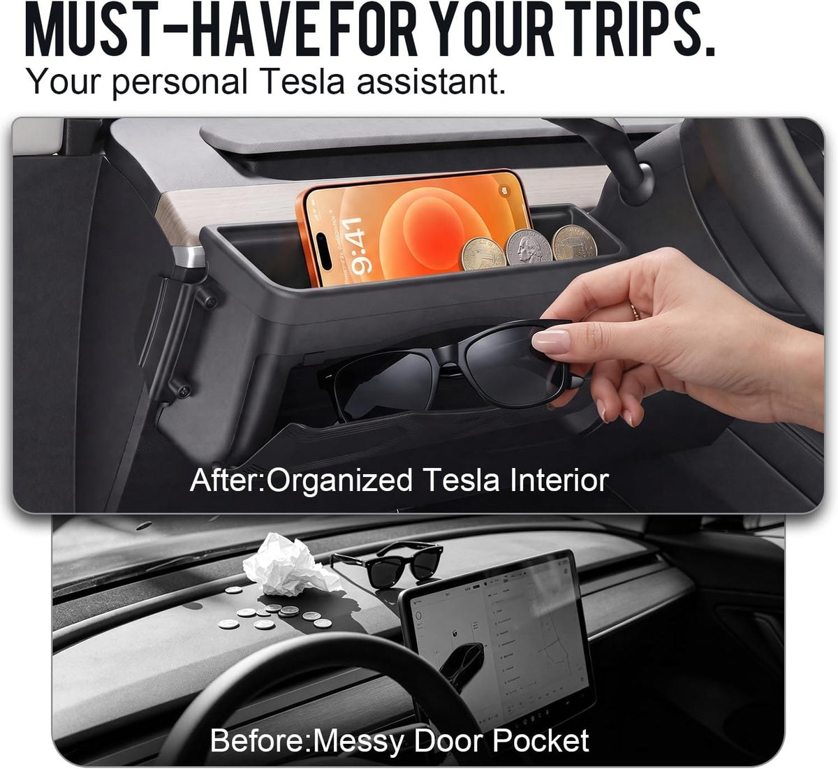 Under Dash Storage Box for Tesla Model Y Juniper 2025-2026, Driver Side Organizer under Steering Wheel, Dashboard Storage Compartment, No Drill No Adhesive