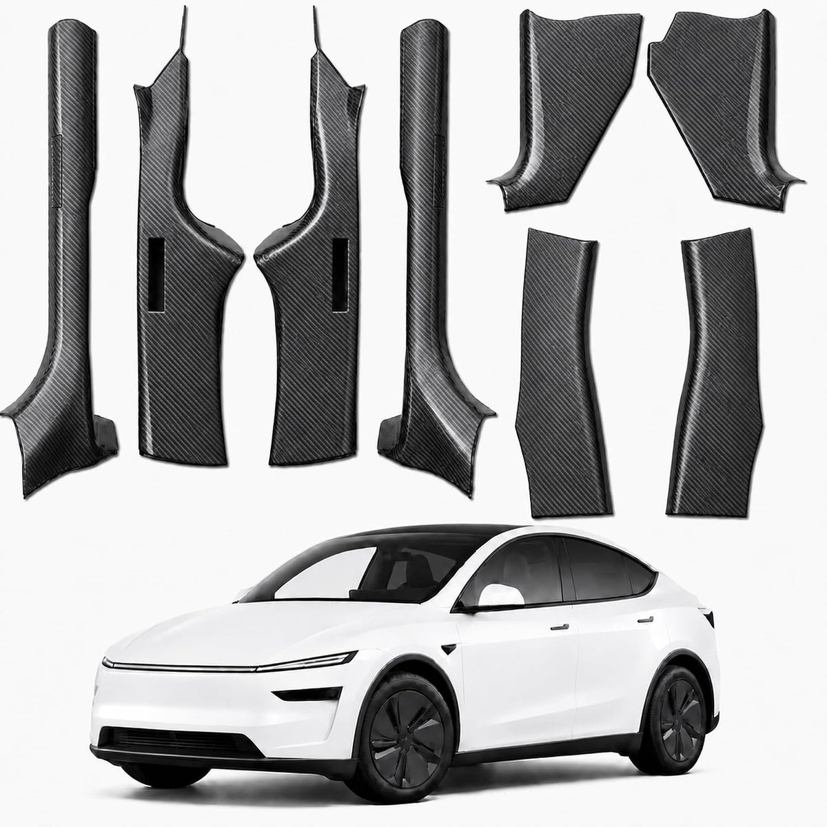 8PCS Door Sill Protector for Tesla Model Y Juniper 2025 2026, Carbon Fiber Texture Door Entry Guard Covers, Anti-Kick Anti-Scuff Full Coverage Threshold Trim, ABS Interior Accessories, Front & Rear