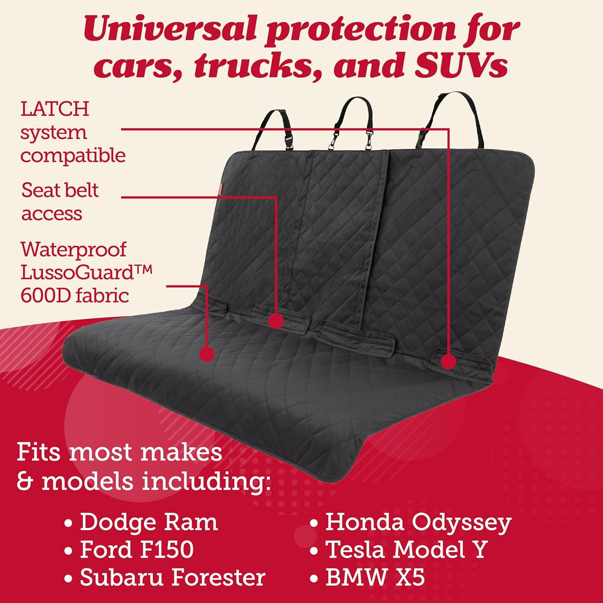 Dog Car Seat Cover - Waterproof Non-Slip Car Back Seat Protector - Rear Car Seat Cover for Dogs - Universal Fit for Sedans Trucks Suvs - Scratchproof Backseat Car Cover - Machine Washable