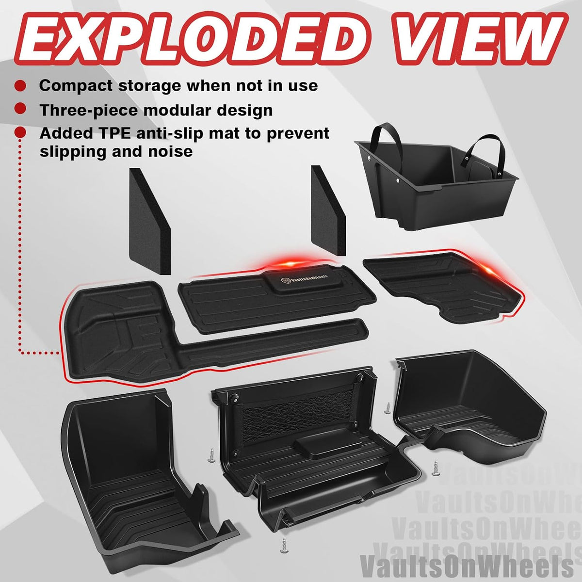 under Seat Storage Box Fit for 2019-2026 Chevy Silverado 1500/2500/3500HD (Not for Rear Kicker Subwoofer), Console Organizer Truck Tool Box Detachable Underseat Organizer W/Tpe Mats