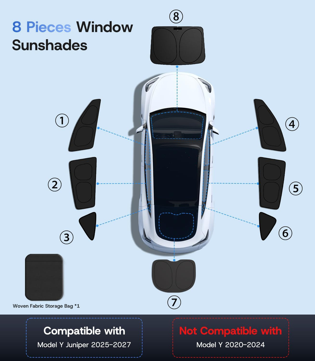 Side Window Sunshades for Tesla Model Y Juniper 2025-2026, 8 PCS