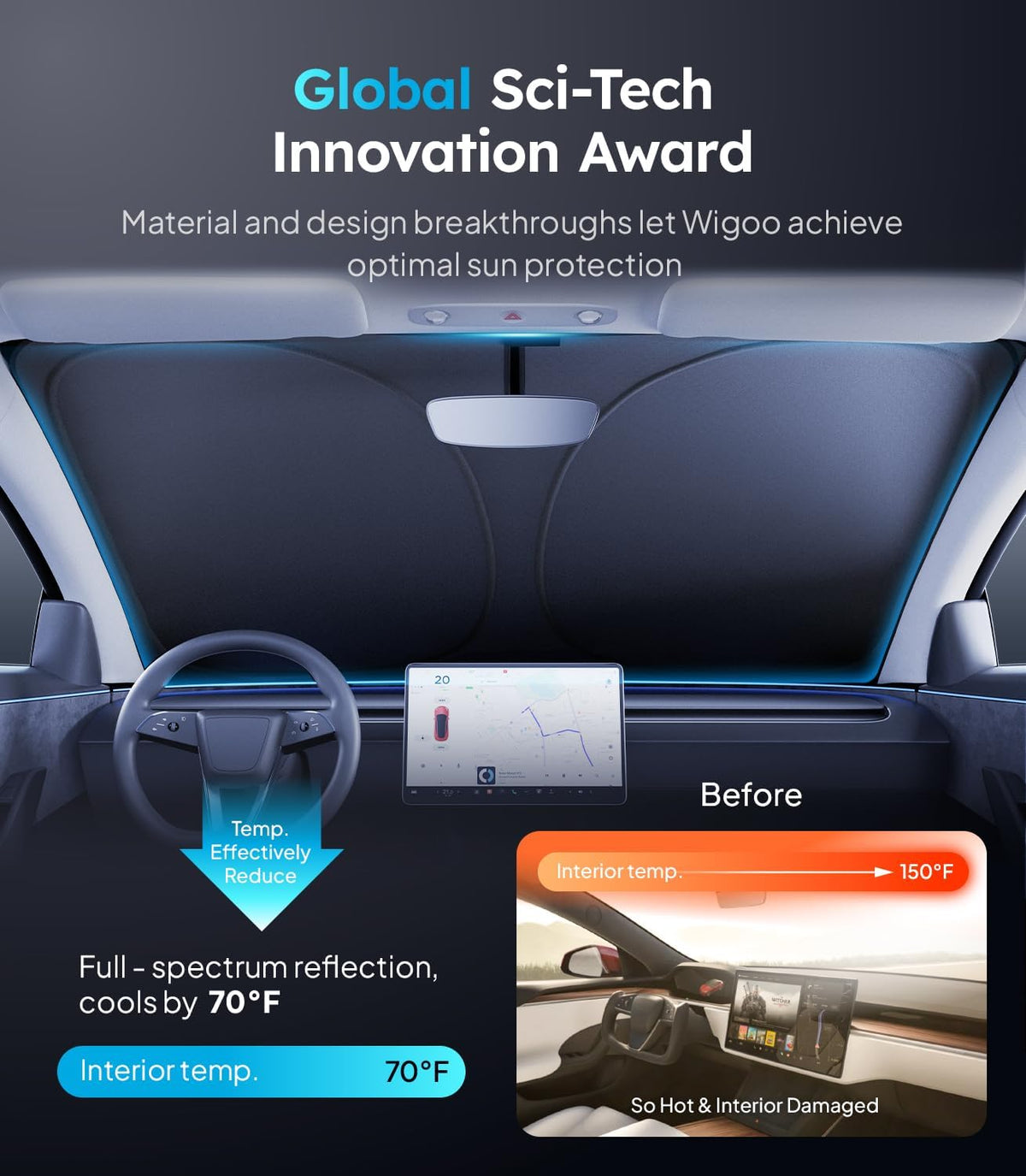 for Tesla Model 3 Windshield Sunshade, OEM Design, 100% Sun Block